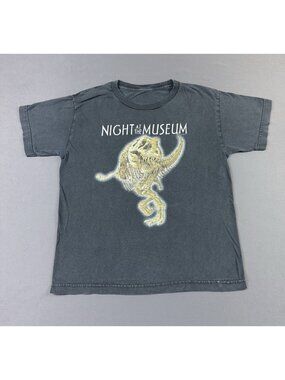 Rare Vintage Y2K Night At The Museum Dinosaur Fossil Art Movie Promo Black Shirt